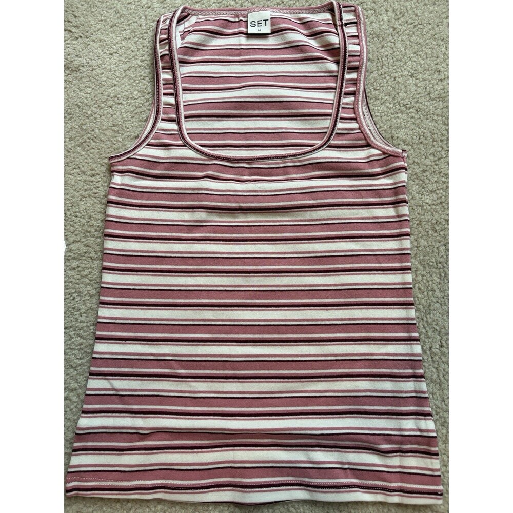 Set Active tank top Athleisure Neapolitan Stripe Fitted Top Medium NWT